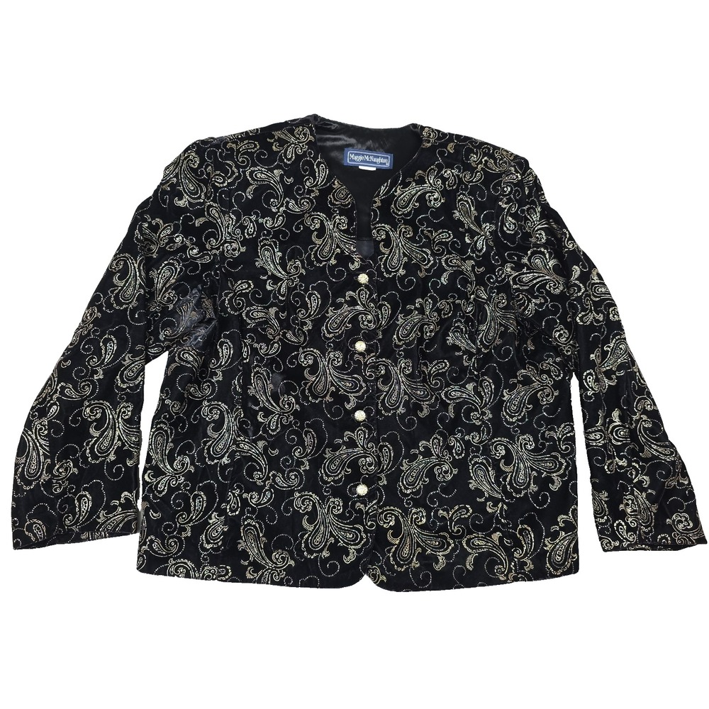 Maggie McNaughton Velvet Evening Jacket Women's‎ Size XL Black Glitter